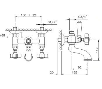 Смеситель для ванны Nicolazzi Dames Anglaises под душевую стойку 1400CR18