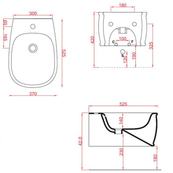 Биде подвесное Artceram AZULEY 36х52, c креплением, с 1 отв под смеситель, черный AZB001 03 00 nero*1