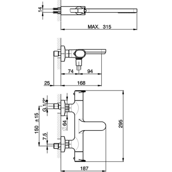 Смеситель термостатический для ванны Cisal Lineaviva настенный, с ручной лейкой,держателем и шлангом, хром LVD2101021