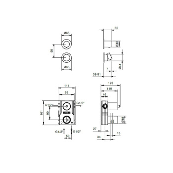 Смеситель для душа Fantini Aa/27 на 2 потока, Матовая натуральная сталь без внутренней части 33 93 Y181B