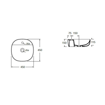 Раковина накладная Azzurra Elegance Soft 45х45х115см с 1 отв. под смеситель, белый ELLA045450ZMBI/(ZIP45M bi)*0