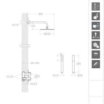 Смеситель для душа Ramonsoler Urban Chic встраиваемый термостатический с тропическим и ручным душем K2187011
