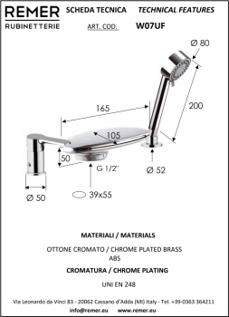 Смеситель для ванны Remer Winner  набортный хром W07UF