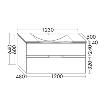 BURGBAD Orell База подвесная с умыв.из мин. литья 123х50х64см.2 выдв ящика, вкл сифон, 1 отв под смеситель, F3170, ручка G0136 с зеркалом, цвет: капучино  SIGU120