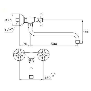Смеситель для мойки настенный Stella Roma 3243/300, длина излива 300мм хром RM 04002 CR00
