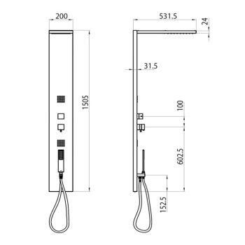 Bossini Manhattan Душевая панель из стали, 150х20х53см, с 4мя функциями, термостат, настенная, цвет: