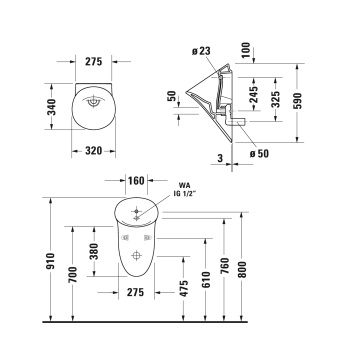 DURAVIT WHITE TULIP Писсуар 320х340 мм., без смывного края, с вытяжкой, подача воды сзади, сток горизонтальный, с &amp;quot;мушкой&amp;quot;, цвет белый