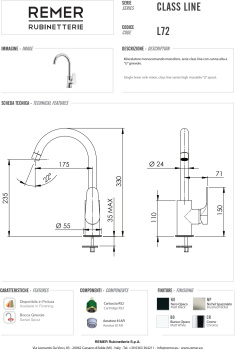 Смеситель для кухни Remer Class Line  хром L72