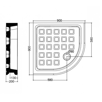 Поддон угловой полукруглый Kerasan Retro 90х90, R55, диаметр слива 90, белый 133901