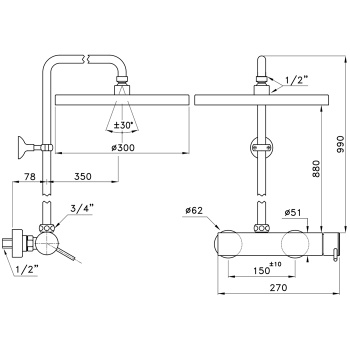 Душевой комплект Stella Lucilla 3283/301-300: смеситель, штанга+верхний душ 300 хром LL 02415 CR00