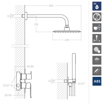 Смеситель для душа Ramonsoler Ypsilon встраиваемый с тропическим и ручным душем plus K6415021