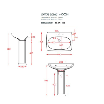Пьедестал Artceram CIVITAS 68 см. белый CIC001 01 00 bi*1