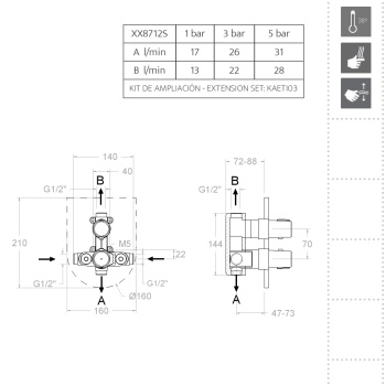 Смеситель для душа Ramonsoler Tzar встраиваемый термостатический на 2 выхода золото 348712SOC