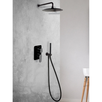 Смеситель для душа Ramonsoler Alexia встраиваемый с тропическим и ручным душем чёрный K3615021NM