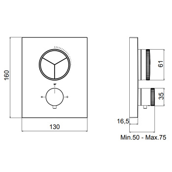 Внешняя часть встраиваемого термостатического смесителя с кнопочным управлением Almar для 3-х потребителей, черный металл брашированный pvd E176683.AB