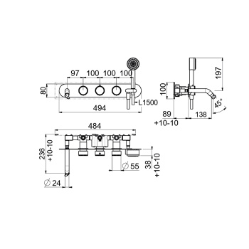 Внешняя часть для термостатического смесителя для ванны с изливом Carimali Still Oh держателем для душа, с перекл. на 2 потока воды, ручной душ латунь, хром 0-STL6101EST-CR