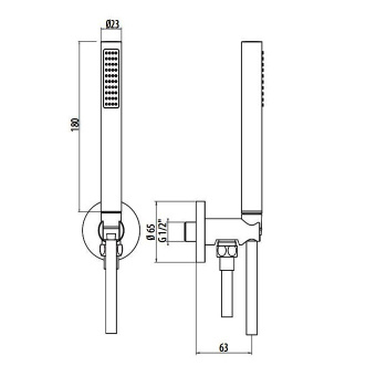 Набор для душа Gattoni душевая лейка c 1-м режимом, выпуск из стены- держатель душа, шланг 150, nickel brushed KTC01/PDNS