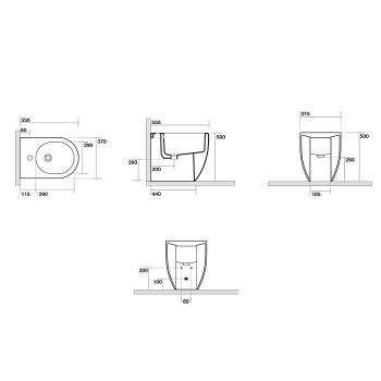 Биде приставное Kerasan Flo 55, с 1 отв под смеситель, белый, крепить на силикон или на крепеж 762901 312401