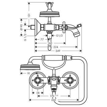 Axor Montreux Смеситель для ванны, настенный, с ручным душем, цвет: шлифованная медь 16540950