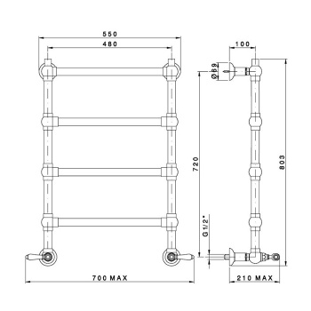 Полотенцесушитель водяной Nicolazzi El Capitan 550(700)х803 мм., черный матовый (спец.цена со склада) 5528CLNEM69
