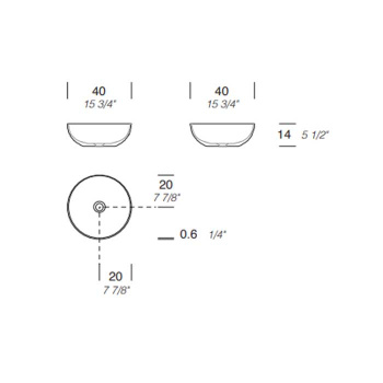 Раковина чаша Milldue BOWL 40 из CERAMILUX ,40х14, без отв для смесителя, белый матовый 2024*0 Bianco opaco