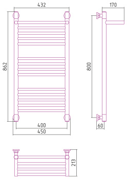 Полотенцесушитель водяной Сунержа Богема с полкой+ 800х400, с защитой 00-0223-8040