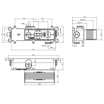 Внутренняя часть встраваемого смесителя для душа Fima Carlo Frattini на 2 выхода F4560SF