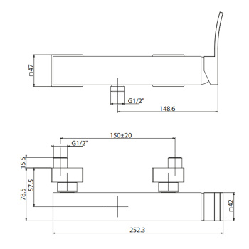 Смеситель для душа настенный Gattoni Ely выпуск снизу, хром 8825/88C0