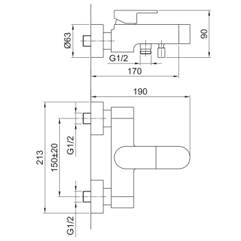 Смеситель для ванны Fantini Mare настенный, на 2 источника, излив 170, с ручн.душем, хром 51 02 1016
