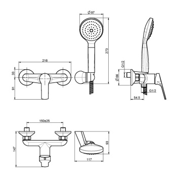 Смеситель для душа внешнего монтажа Fima Carlo Frattini Serie 4 с душевым комплектом, хром F3765CR