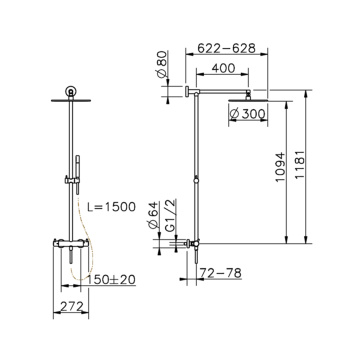 Настенная душевая система Cisal Less New термостатический смеситель для душа,верхний душ,ручной душ с держателем и шлангом, Nichel Spazzolato LNC7801N2F