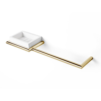 3SC Guy Полотенцедержатель и мыльница, 40см., слева, подвесная, композит Solid Surface, цвет: белый матовый/золото 24к. Lucido GU10SXGD