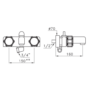 Смеситель для ванны Stella Timeaster 3267, ручка d=65 хром, ручка черная TD 02000 CR00N