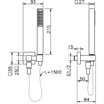 Душевой гарнитур Cisal Shower ручная лейка,шланг 150 см,держатель настенный для лейки, хром DS01828021