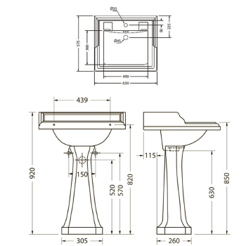 Подвесная раковина Burlington B15 1TH JET черный