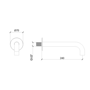 Излив настенный Almar 24 cм для ванны с круглым отражателем, латунь брашированная pvd E098007.HB