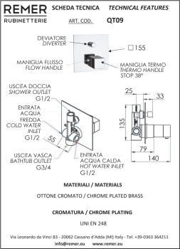 Смеситель для душа Remer Q-Elegance  хром QT09