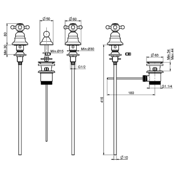 Смеситель для биде Fima Carlo Frattini Elizabeth на 3 отверстия, без излива, с донным клапаном, бронза F5102BR