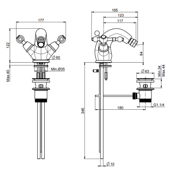 Смеситель для биде Fima Carlo Frattini Epoque на 1 отверстие, с донным клапаном, бронза F5062/2BR