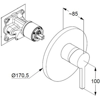 KLUDI 20 655 3915 NOVA FONTE Puristic Встраиваемый смеситель для душа, черный матовый