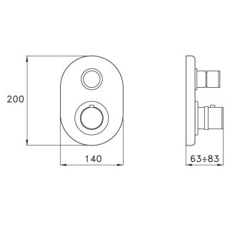 Внешняя часть встраиваемого термостатического смесителя для душа Stella Timeaster IS3294 P.V. с переключателем на 2 выхода, хром BT 06012 CR00