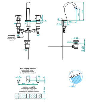 Смеситель для раковины THG Petale De Cristal Bleu U6B-A02-151 хром
