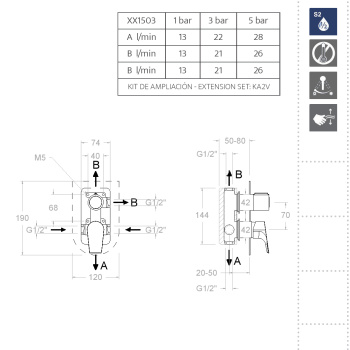 Смеситель для душа Ramonsoler Urban Chic встраиваемый на 3 выхода 211503S
