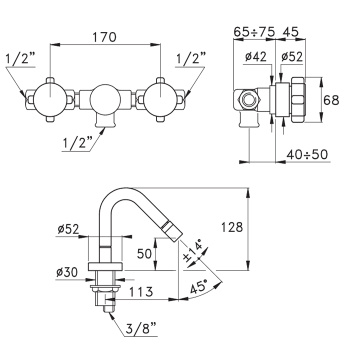 Смеситель для биде Stella Aster на 1 отверстие 3608, с встраиваемыми ручками, хром AT 01304 CR00