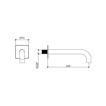Излив настенный Almar 24 cм для ванны с квадратным отражателем, черный металл брашированный pvd E098011.AB
