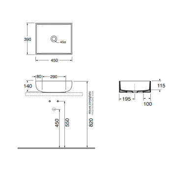 Раковина накладная Azzurra Leuca 45х39х14, без отв. под смеситель, белый LELA04539000BI*0