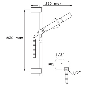 Душевой комплект с ручным душем Stella Bamboo штангой, подводом воды и шлангом, Brushed nickel PVD UN 03103 PV05