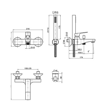 Смеситель для ванной Fima Carlo Frattini Fit настенный, с душ. комплектом, излив 170, белый матовый F3384BS