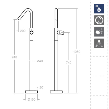 Смеситель для раковины Ramonsoler Tzar напольный чёрный 347602SNM