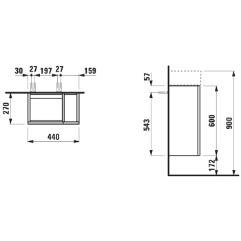 Laufen Kartell Тумба под раковину 815335, 440х270х600 мм, петли слева, полка открытая  справа, цвет: белый матов (ВРЕМЕННО не поставляем!)